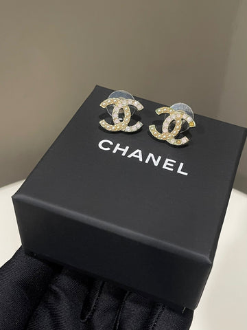 Chanel Classic Cc Earring  Ivory Glass Pearl / Pink Stones