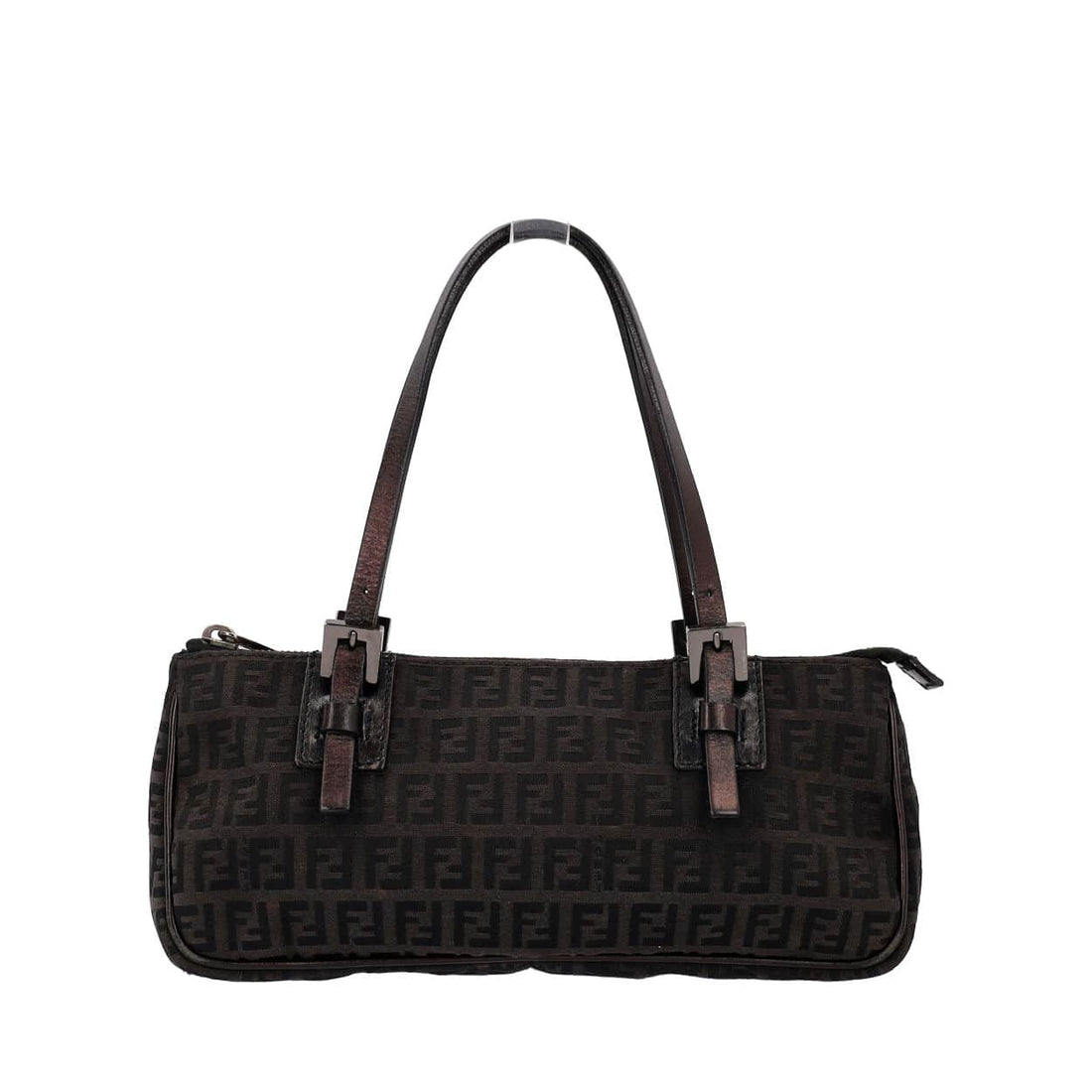 FENDI Zucchino Baguette Toile Shoulder Bag Black