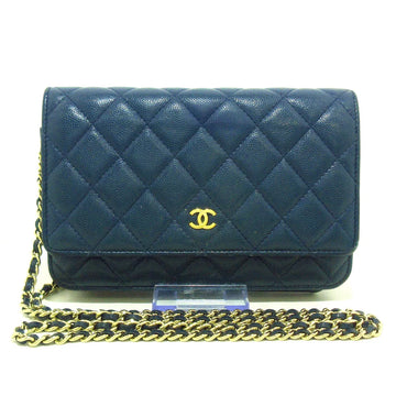 Chanel Navy Blue Caviar Wallet On Chain