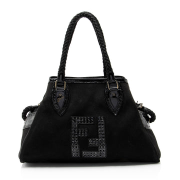 Fendi Canvas Patent Leather Perforated FF Du Jour Tote