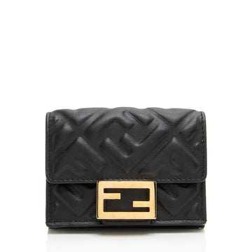 Fendi Embossed FF Nappa Leather Baguette Micro Trifold Wallet