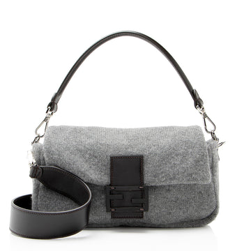 Fendi Knit Cashmere Baguette Shoulder Bag