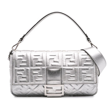 Fendi Large Zucca Embossed Leather Baguette Satchel