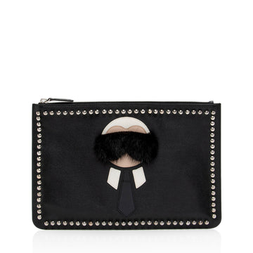 Fendi Studded Leather Mink Karlito Zip Pouch