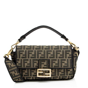 Fendi Zucca Calfskin Baguette Shoulder Bag