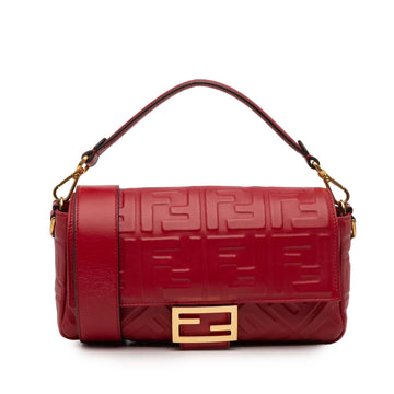 Fendi Zucca Embossed Leather Baguette Satchel