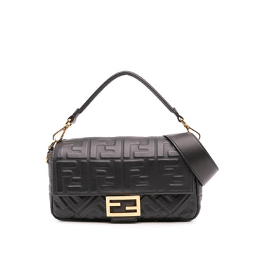 Fendi Zucca Embossed Leather Baguette Satchel