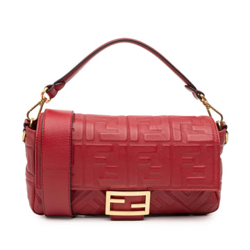 Fendi Zucca Embossed Leather Baguette Satchel