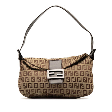 Fendi Zucchino Canvas Double Flap Shoulder Bag (SHG-dmMzhN)