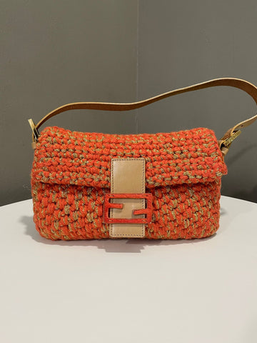 Fendi Baguette Bag Orange / Gold Wool