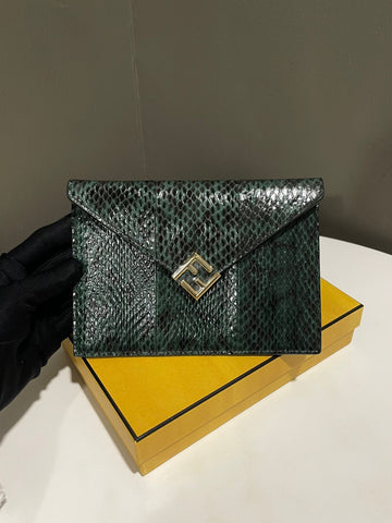 Fendi Envelope FF Flap Pouch Emerald Green Python