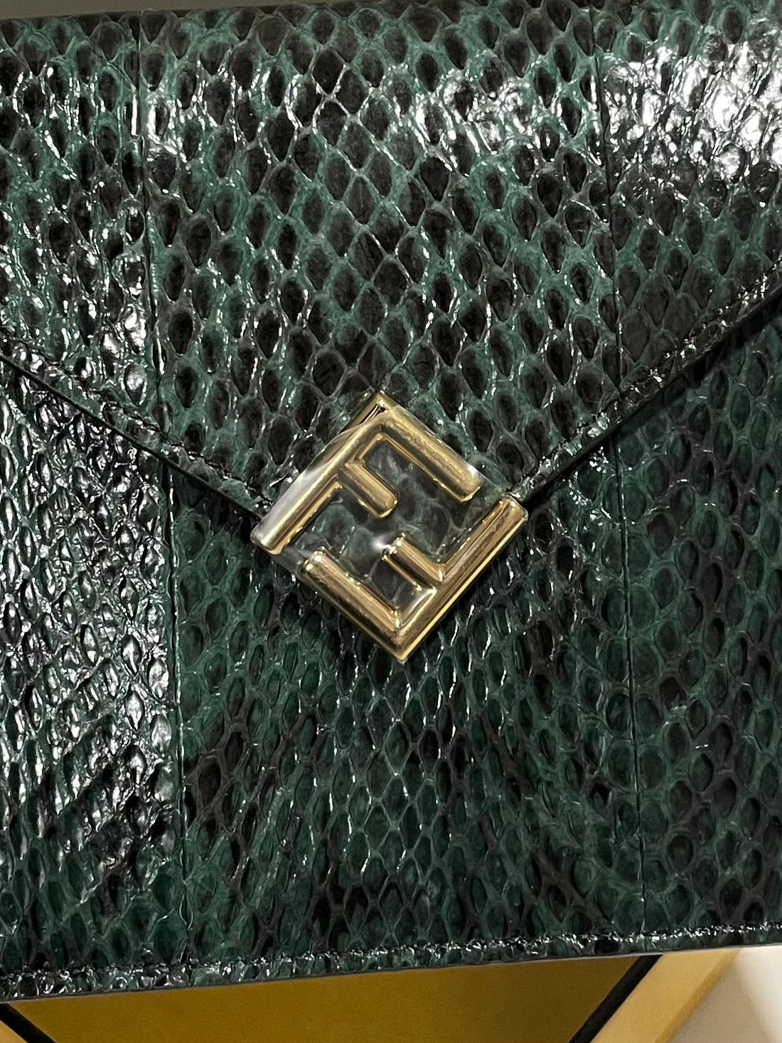Fendi Envelope FF Flap Pouch Emerald Green Python
