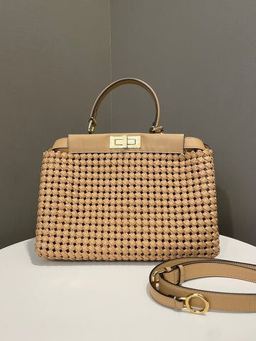 Fendi Peekaboo Bag Beige Woven / Braided Leather