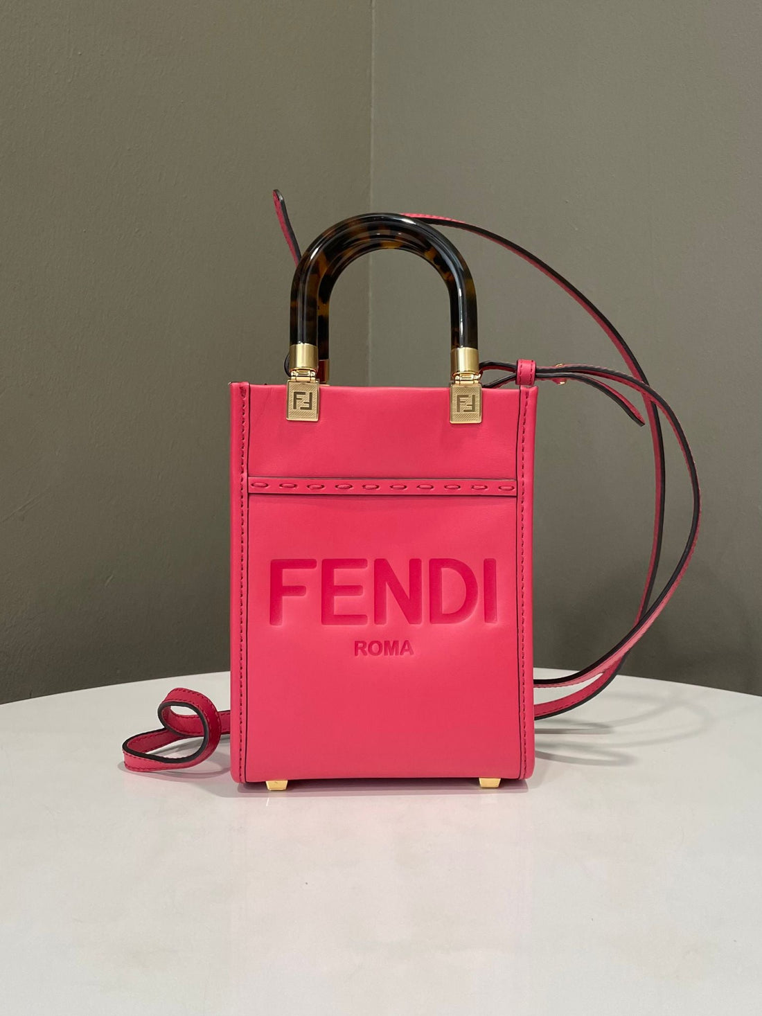 Fendi Sunshine Mini Tote Fuchsia Pink Calfskin