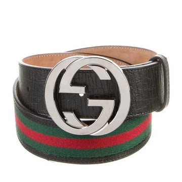 GUCCI INTERLOCKING G WEB ACCENT LEATHER BELT