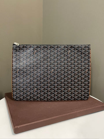 Goyard Senat Pouch GM Tan / Black Goyardine Canvas