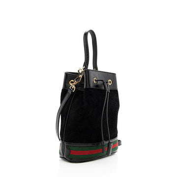 Gucci Suede Patent Leather Ophidia Bucket Bag (SHF-18984)