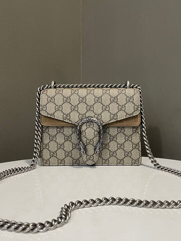 Gucci Dionysus GG Shoulder Bag Beige Taupe Supreme Monogram
