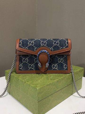 Gucci Dionysus Super Mini Bag Denim / Tan