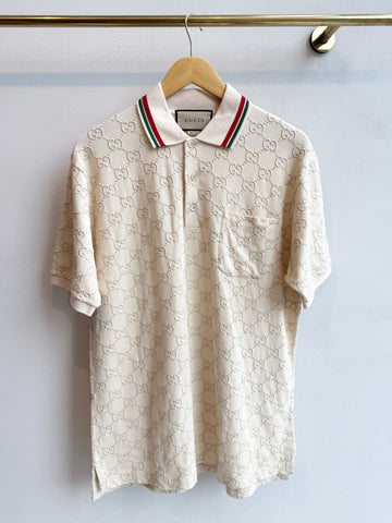 Gucci Embroidery GG Cotton Piquet Polo Shirt