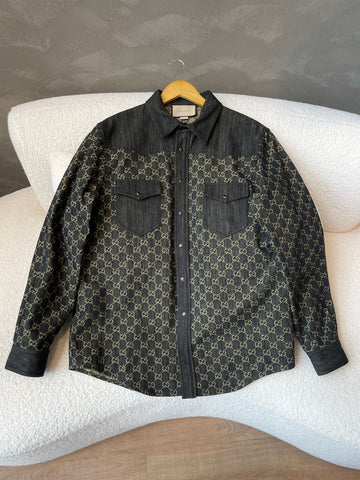 Gucci GG Jacquard Denim Shirt Black / Beige