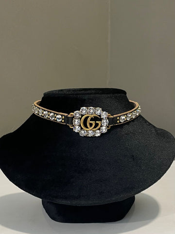 Gucci GG Marmont Embellished Choker Black Crytsals