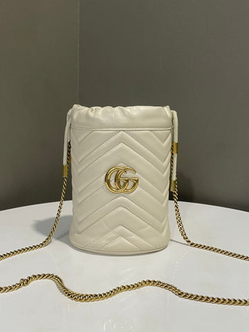 Gucci GG Marmont Mini Bucket Bag Cream Leather