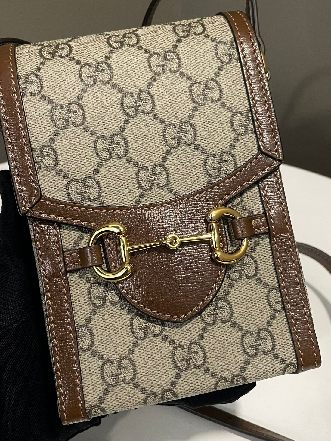 Gucci Horsebit 1955 Vertical Crossbody Bag Brown Monogram