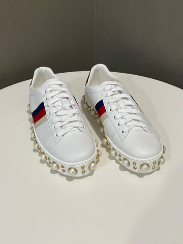Gucci New Ace Pearl Studs Sneakers Size 36