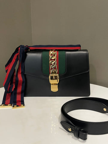 Gucci Sylvie Bag  Black / Green / Red Calfskin