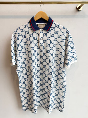 Gucci Embroidery GG Cotton Piquet Polo Shirt