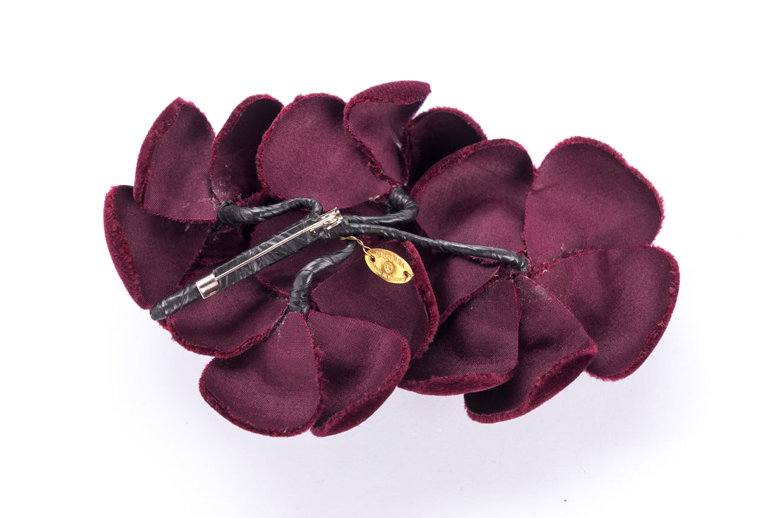 Chanel 4 Camellia Flower Brooch Maroon Color, Velvet, no Dust Cover & Box