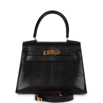 Hermes Kelly Sellier 20 Black Lizard Gold Hardware