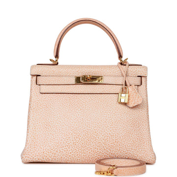 Hermes Kelly Retourne 28 Orange Dalmatian Buffalo Gold Hardware