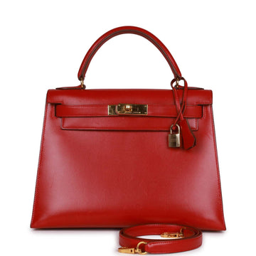 Hermes Kelly Sellier 28 Rouge Vif Box Gold Hardware
