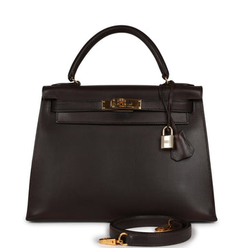 Hermes Kelly Sellier 28 Chocolate Box Gold Hardware