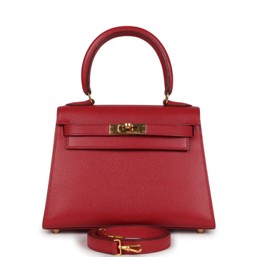 New Hermes Kelly Sellier 20 Rouge Vif Courchevel Gold Hardware