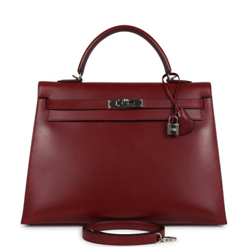 New Hermes Kelly Sellier 35 Rouge H Box Palladium Hardware