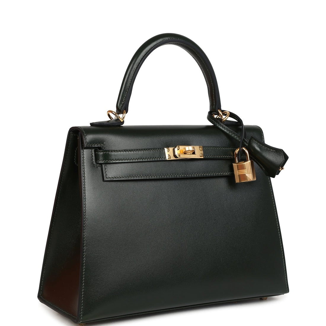 Hermes Kelly Sellier 25 Vert Fonce Box Gold Hardware