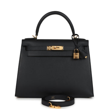 Hermes Kelly Sellier 28 Black Epsom Gold Hardware