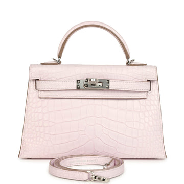 Hermes Kelly Sellier 20 Mauve Pale Boreal Satin Alligator Palladium Hardware