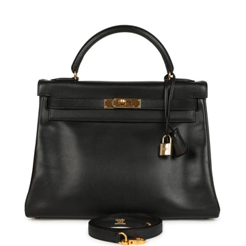 New Hermes Kelly Retourne 32 Black Gulliver Gold Hardware