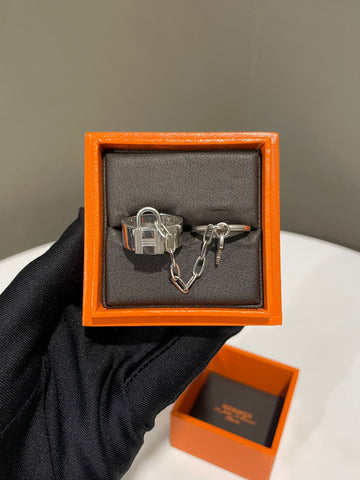 Hermes Alphakelly Double Ring 925 Sterling Silver Size 53