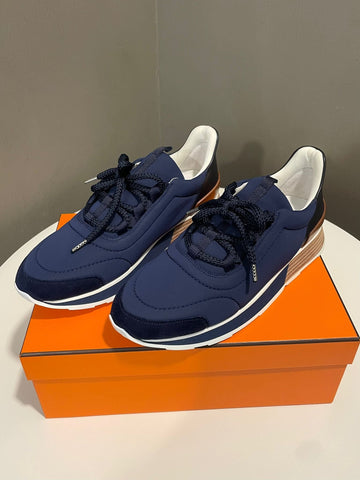 Hermes Authentic Miles Sneakers Navy Blue Size 38.5