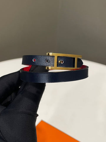 Hermes Behapi Double Tour Reversible Bracelet Bleu Indigo/ Rouge
