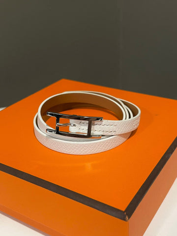 Hermes Behapi Triple Tour Bracelet White Epsom
