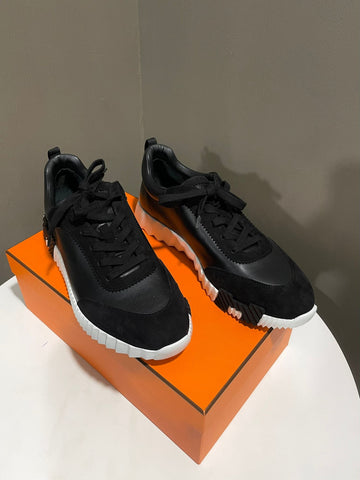 Hermes Bouncing Sneakers Black Leather / Suede Size 44