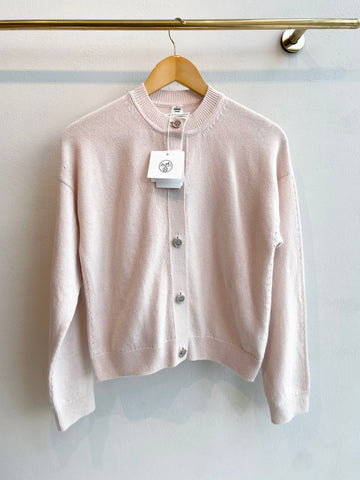 Hermes Button Long Sleeve Cardigan Rose Palomino