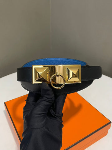 Hermes CDC Collier De Chien Reversible Belt Black/ Blue