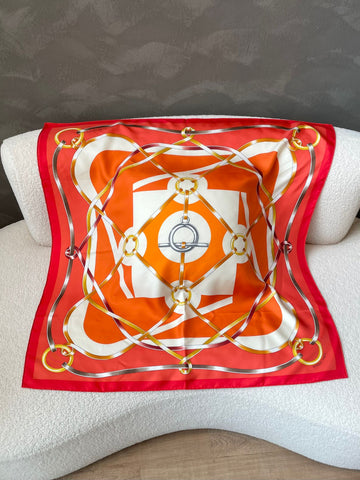 Hermès Carré Figure Artistique Scarf 90 Orange / Red / Blanc Multicolor